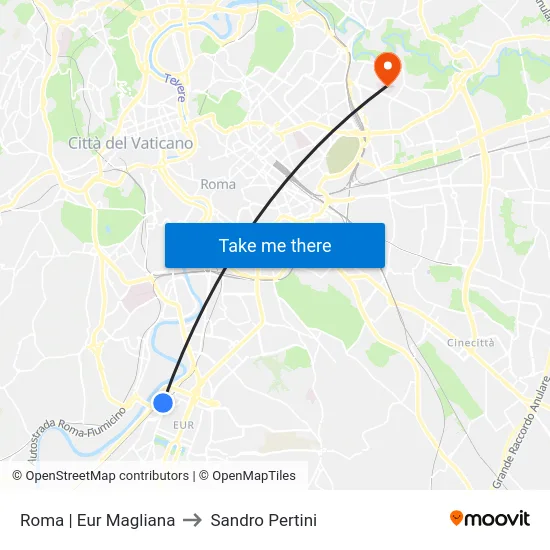 Roma | Eur Magliana to Sandro Pertini map