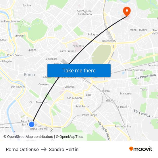 Roma Ostiense to Sandro Pertini map