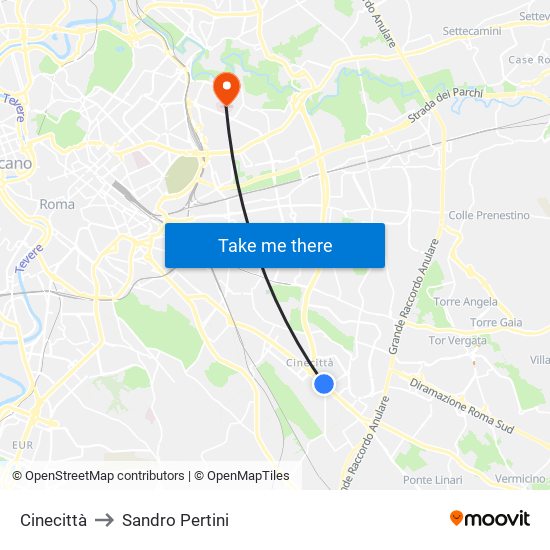 Cinecittà to Sandro Pertini map