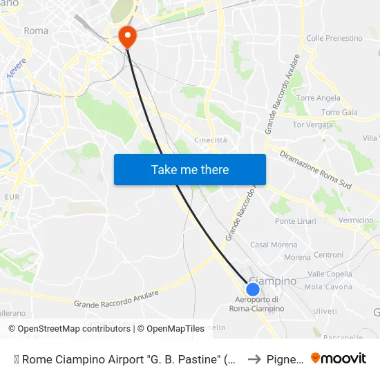 ✈ Rome Ciampino Airport "G. B. Pastine" (Cia) to Pigneto map
