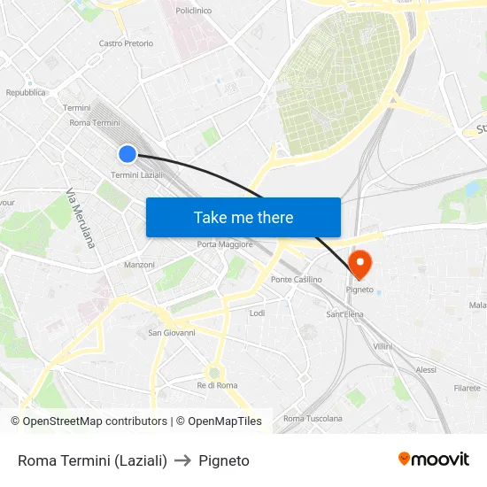 Roma Termini (Laziali) to Pigneto map