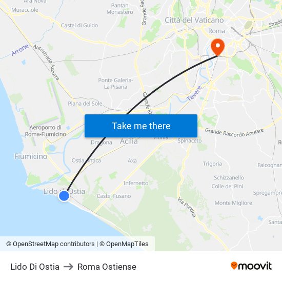 Lido Di Ostia to Roma Ostiense map