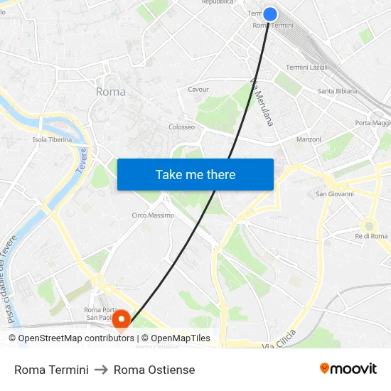 Roma Termini to Roma Ostiense map