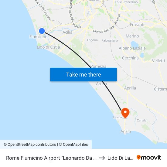 Rome Fiumicino Airport "Leonardo Da Vinci" (Fco) to Lido Di Lavinio map