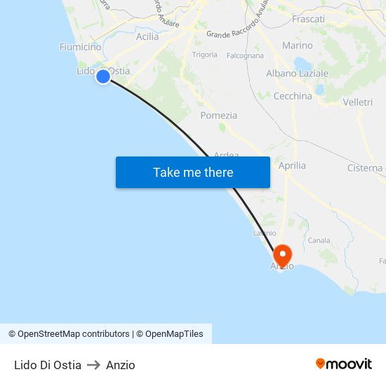 Lido Di Ostia to Anzio map