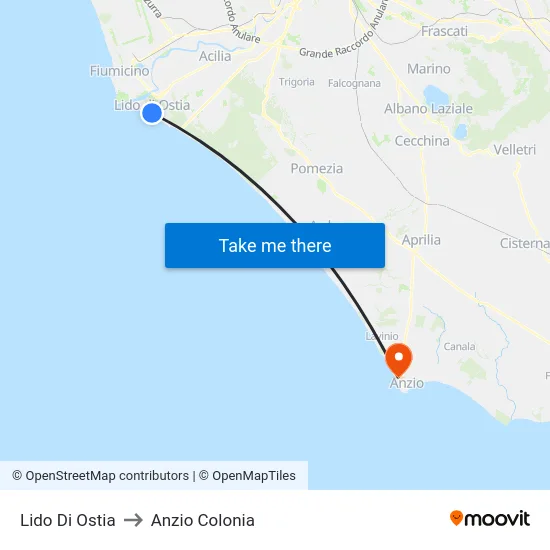 Lido Di Ostia to Anzio Colonia map