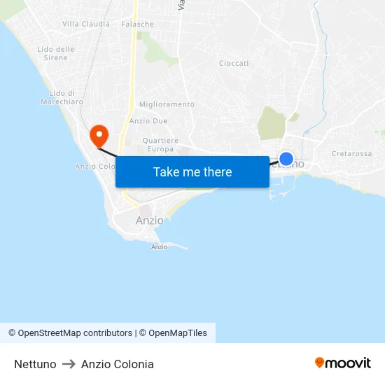 Nettuno to Anzio Colonia map