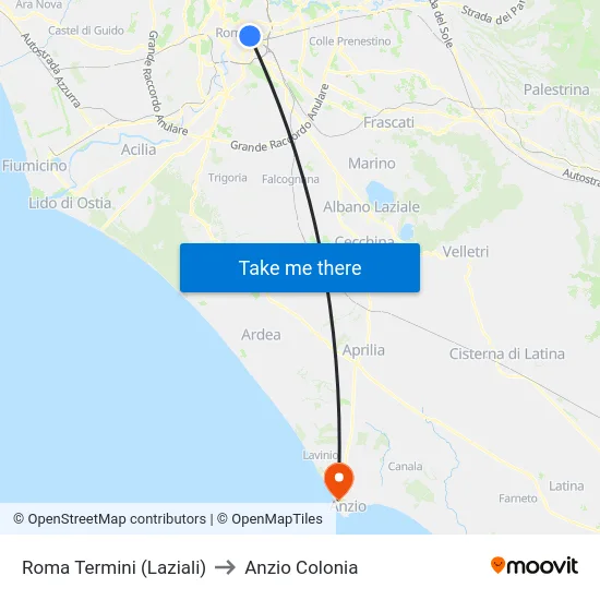 Roma Termini (Laziali) to Anzio Colonia map