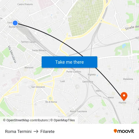 Roma Termini to Filarete map