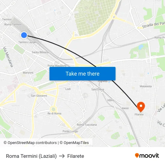 Roma Termini (Laziali) to Filarete map