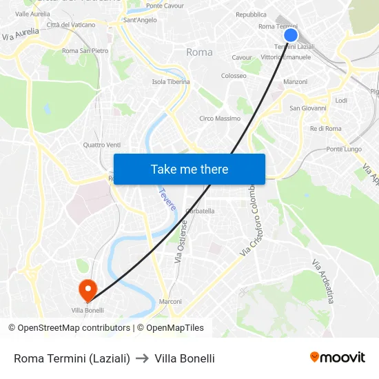Roma Termini (Laziali) to Villa Bonelli map