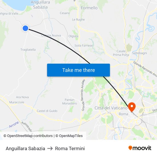 Anguillara Sabazia to Roma Termini map