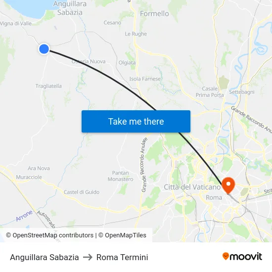 Anguillara Sabazia to Roma Termini map