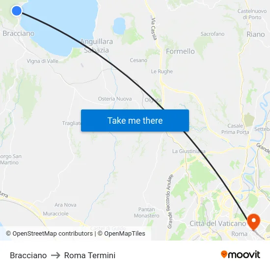 Bracciano to Roma Termini map