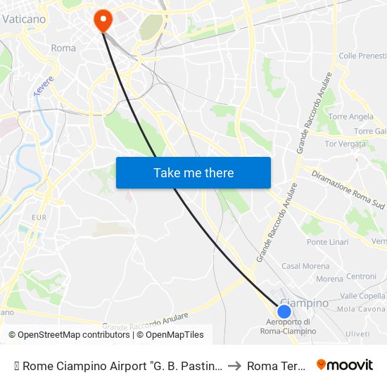 ✈ Rome Ciampino Airport "G. B. Pastine" (Cia) to Roma Termini map