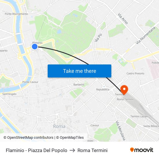 Flaminio - Piazza Del Popolo to Roma Termini map