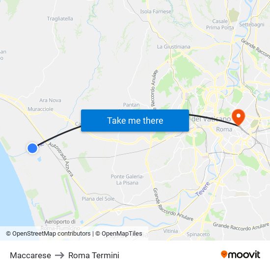 Maccarese to Roma Termini map