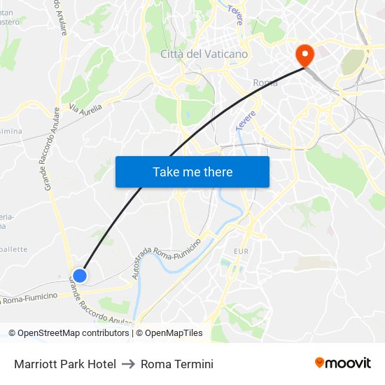 Marriott Park Hotel to Roma Termini map