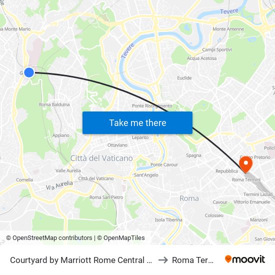 Courtyard by Marriott Rome Central Park to Roma Termini map