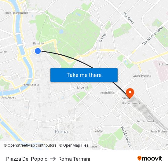 Piazza Del Popolo to Roma Termini map