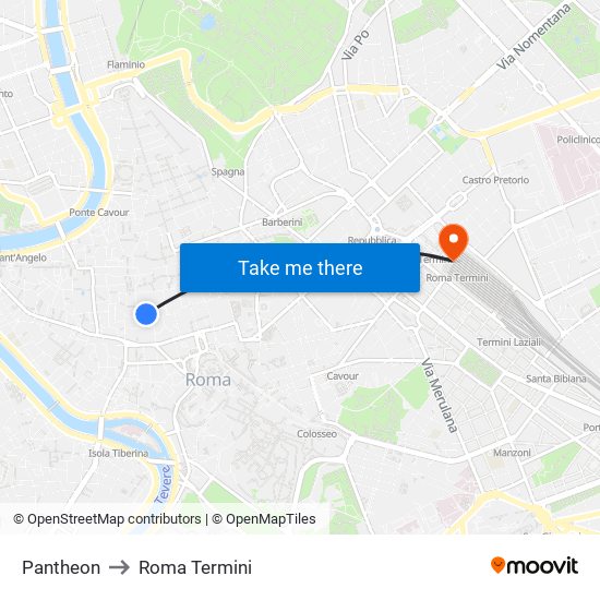 Pantheon to Roma Termini map