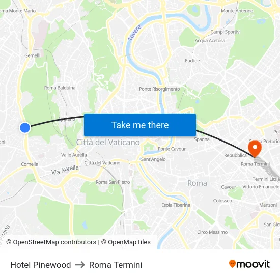 Hotel Pinewood to Roma Termini map