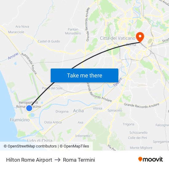 Hilton Rome Airport to Roma Termini map