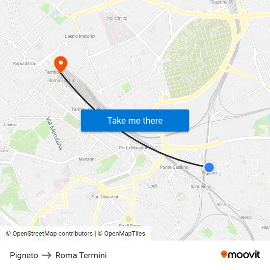 Pigneto to Roma Termini map