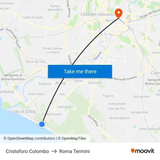 Cristoforo Colombo to Roma Termini map
