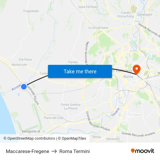 Maccarese-Fregene to Roma Termini map