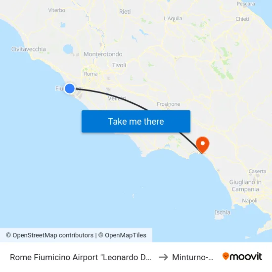Rome Fiumicino Airport "Leonardo Da Vinci" (Fco) to Minturno-Scauri map