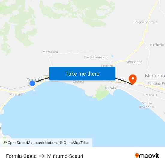 Formia-Gaeta to Minturno-Scauri map