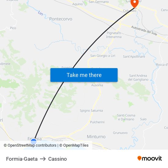 Formia-Gaeta to Cassino map