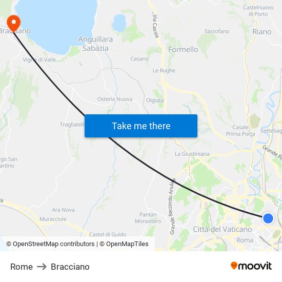 Rome to Bracciano map