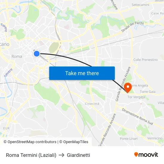 Roma Termini (Laziali) to Giardinetti map