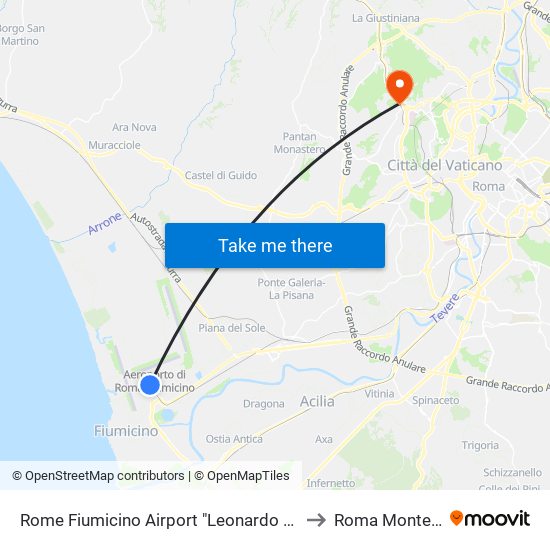 Rome Fiumicino Airport "Leonardo Da Vinci" (Fco) to Roma Monte Mario map