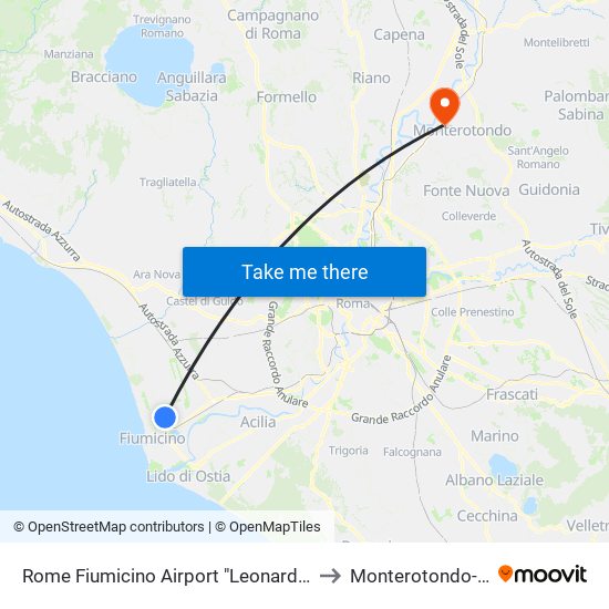 Rome Fiumicino Airport "Leonardo Da Vinci" (Fco) to Monterotondo-Mentana map