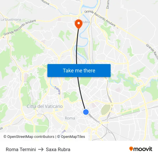 Roma Termini to Saxa Rubra map