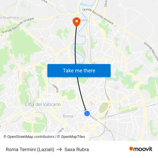 Roma Termini (Laziali) to Saxa Rubra map