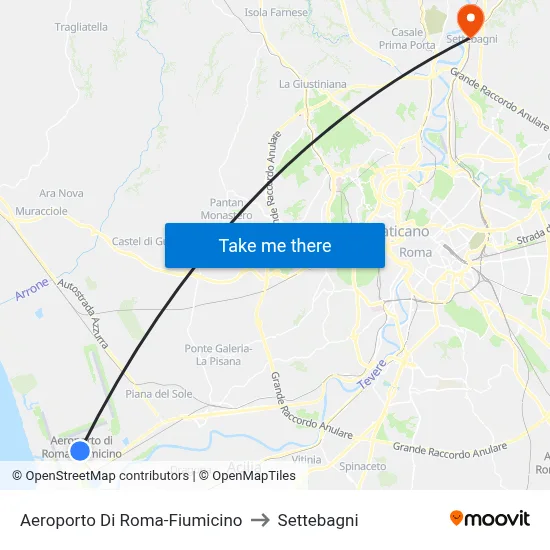 Aeroporto Di Roma-Fiumicino to Settebagni map