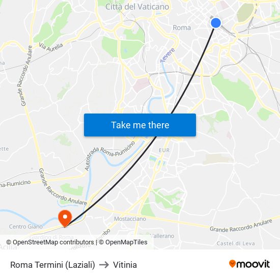 Roma Termini (Laziali) to Vitinia map