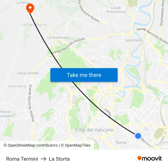 Roma Termini to La Storta map