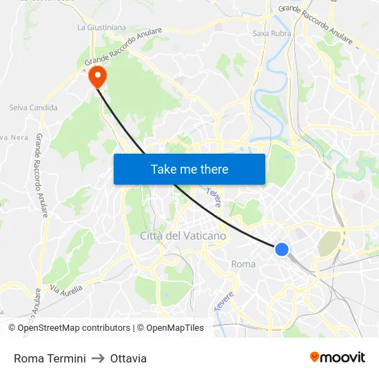 Roma Termini to Ottavia map