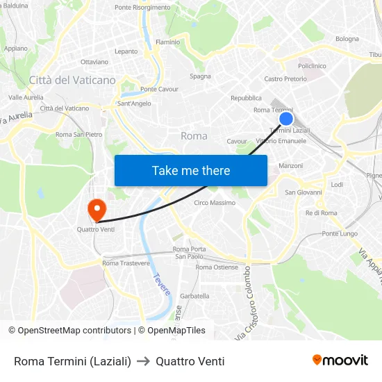 Roma Termini (Laziali) to Quattro Venti map