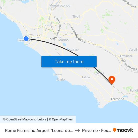 Rome Fiumicino Airport "Leonardo Da Vinci" (Fco) to Priverno - Fossanova map