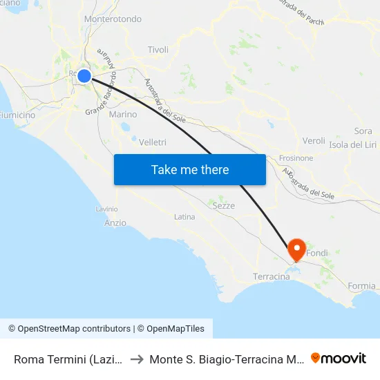 Roma Termini (Laziali) to Monte S. Biagio-Terracina Mare map