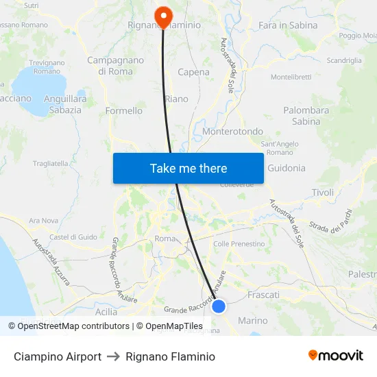 Ciampino Airport to Rignano Flaminio map