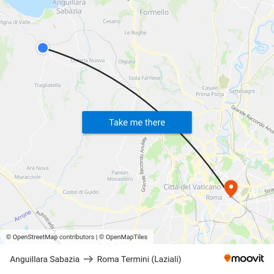 Anguillara Sabazia to Roma Termini (Laziali) map