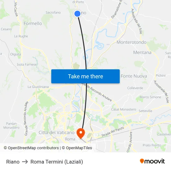 Riano to Roma Termini (Laziali) map