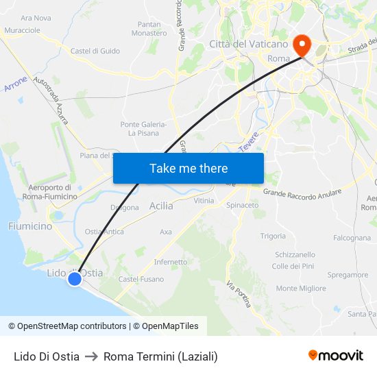 Lido Di Ostia to Roma Termini (Laziali) map